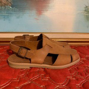 CONNIE Brown Suede Leather Open toe-sling back comfort sandal Women's 5.5
